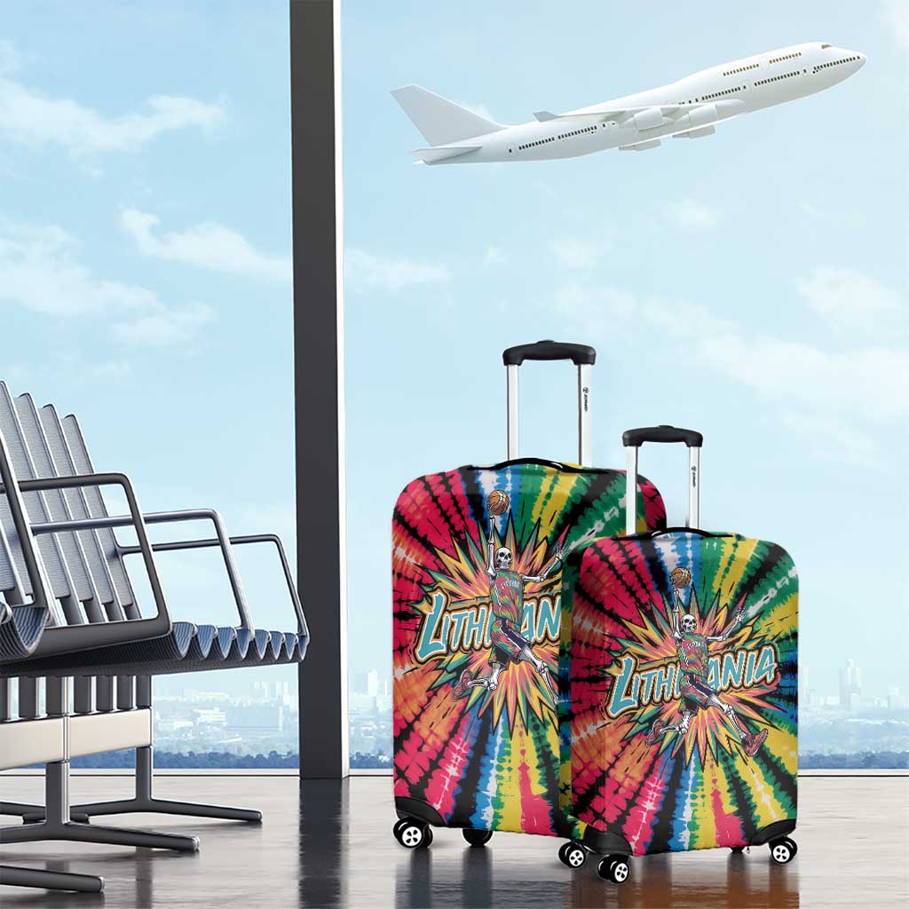 Lithuania Tie Dye Basketball Luggage Cover with Skeleton Dunk Graphic and Retro Colors - Wonder Print Shop
