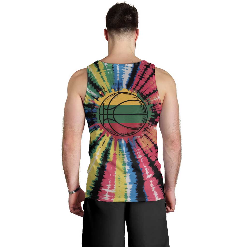 Lithuania Tie Dye Basketball Men Tank Top with Skeleton Dunk Graphic and Retro Colors - Wonder Print Shop