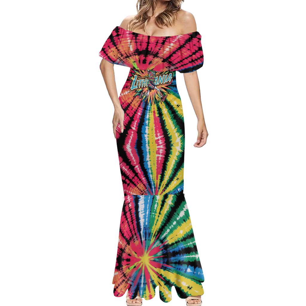 Lithuania Tie Dye Basketball Mermaid Dress with Skeleton Dunk Graphic and Retro Colors - Wonder Print Shop