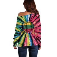 Lithuania Tie Dye Basketball Off Shoulder Sweater with Skeleton Dunk Graphic and Retro Colors - Wonder Print Shop