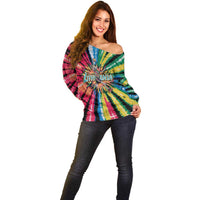 Lithuania Tie Dye Basketball Off Shoulder Sweater with Skeleton Dunk Graphic and Retro Colors - Wonder Print Shop