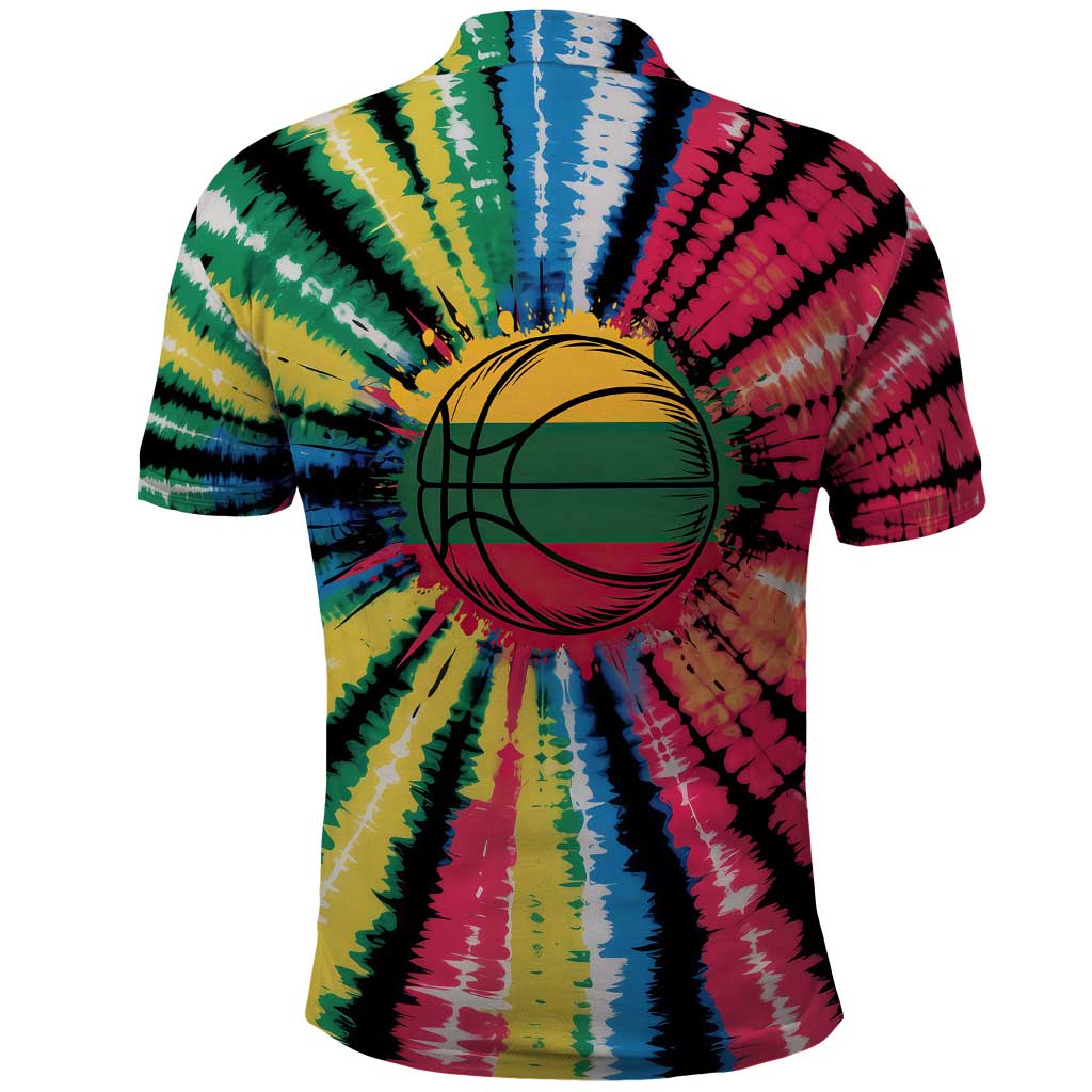 Lithuania Tie Dye Basketball Polo Shirt with Skeleton Dunk Graphic and Retro Colors - Wonder Print Shop