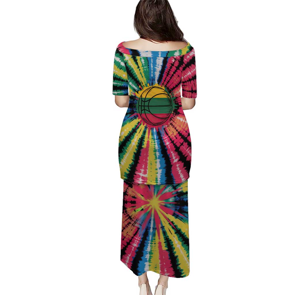 Lithuania Tie Dye Basketball Puletasi with Skeleton Dunk Graphic and Retro Colors - Wonder Print Shop