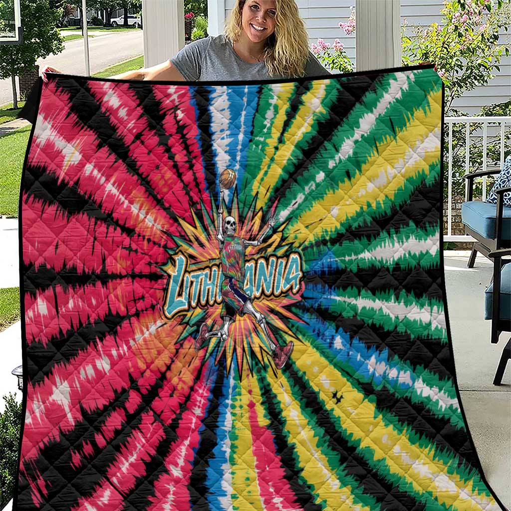 Lithuania Tie Dye Basketball Quilt with Skeleton Dunk Graphic and Retro Colors - Wonder Print Shop