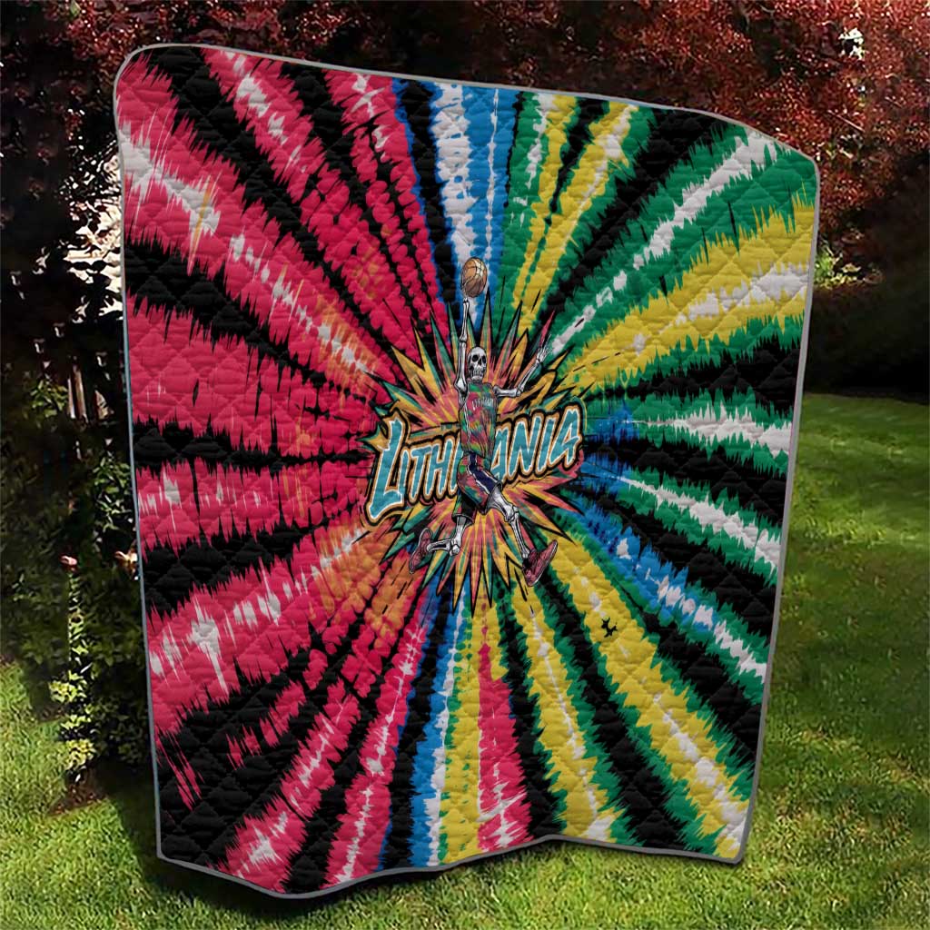 Lithuania Tie Dye Basketball Quilt with Skeleton Dunk Graphic and Retro Colors - Wonder Print Shop