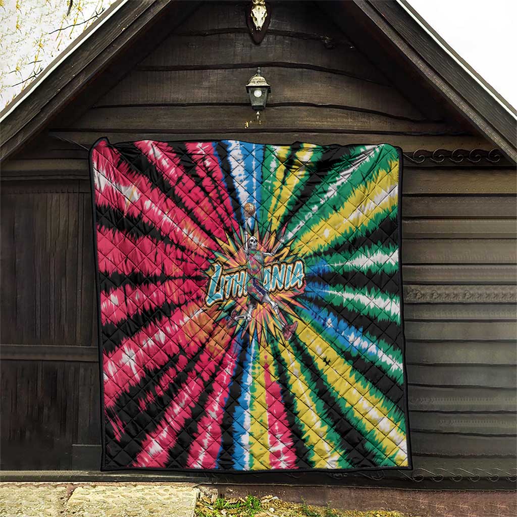 Lithuania Tie Dye Basketball Quilt with Skeleton Dunk Graphic and Retro Colors - Wonder Print Shop