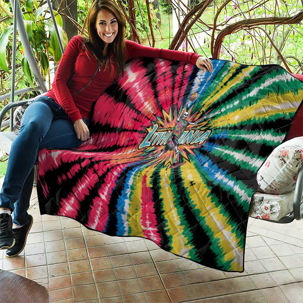 Lithuania Tie Dye Basketball Quilt with Skeleton Dunk Graphic and Retro Colors - Wonder Print Shop