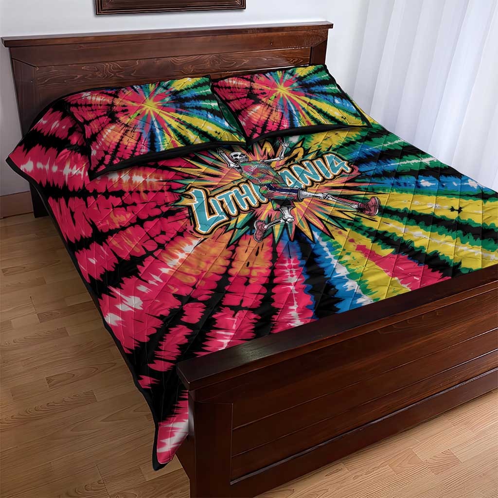 Lithuania Tie Dye Basketball Quilt Bed Set with Skeleton Dunk Graphic and Retro Colors - Wonder Print Shop
