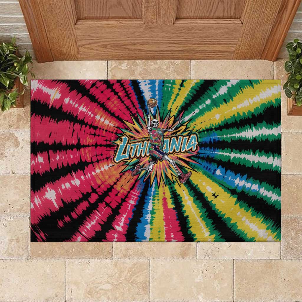 Lithuania Tie Dye Basketball Rubber Doormat with Skeleton Dunk Graphic and Retro Colors - Wonder Print Shop