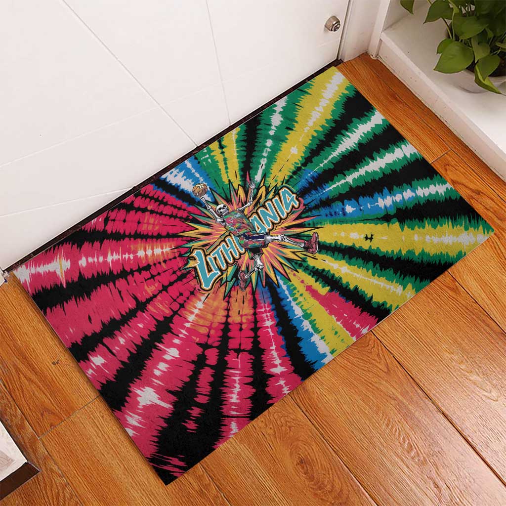 Lithuania Tie Dye Basketball Rubber Doormat with Skeleton Dunk Graphic and Retro Colors - Wonder Print Shop