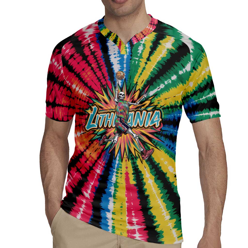 Lithuania Tie Dye Basketball Rugby Jersey with Skeleton Dunk Graphic and Retro Colors - Wonder Print Shop