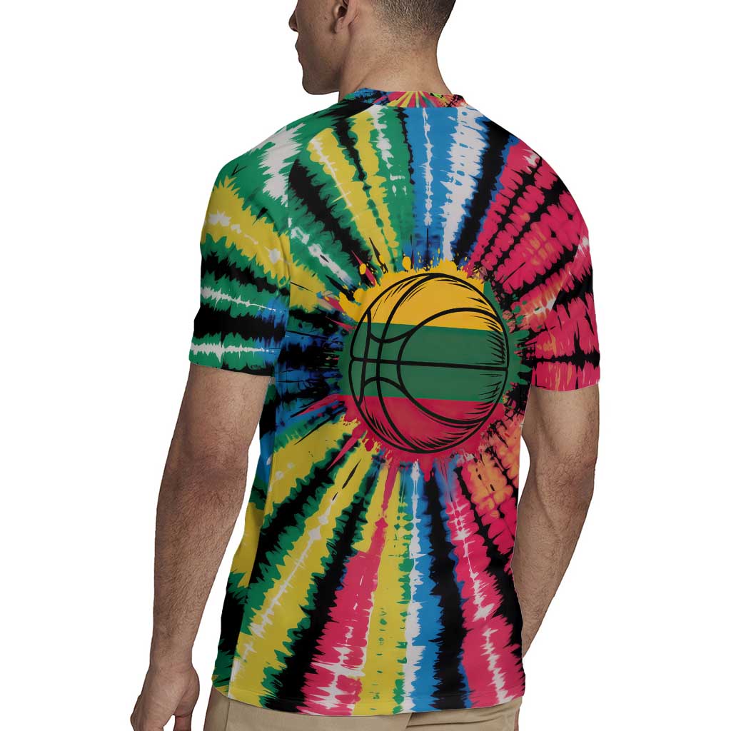 Lithuania Tie Dye Basketball Rugby Jersey with Skeleton Dunk Graphic and Retro Colors - Wonder Print Shop