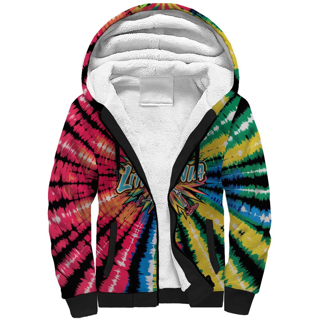 Lithuania Tie Dye Basketball Sherpa Hoodie with Skeleton Dunk Graphic and Retro Colors - Wonder Print Shop
