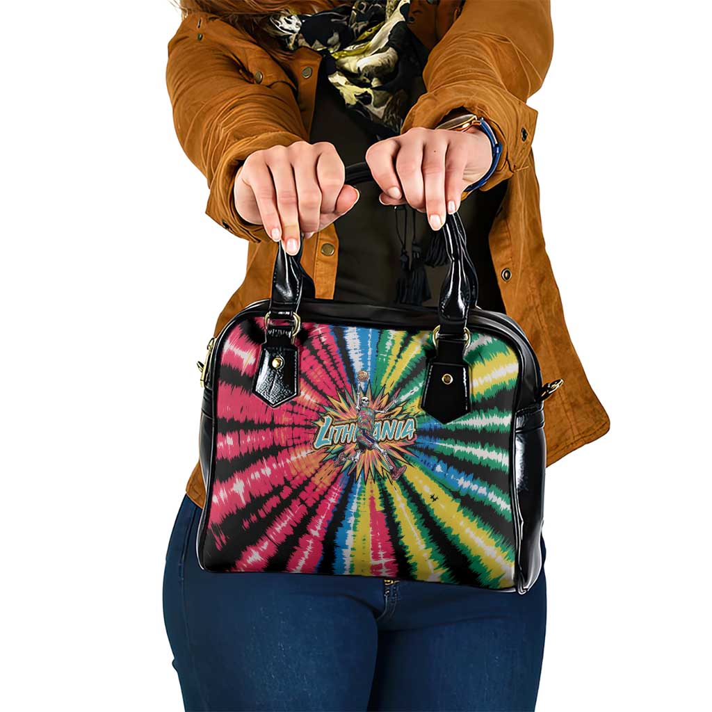 Lithuania Tie Dye Basketball Shoulder Handbag with Skeleton Dunk Graphic and Retro Colors - Wonder Print Shop