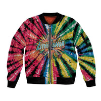 Lithuania Tie Dye Basketball Sleeve Zip Bomber Jacket with Skeleton Dunk Graphic and Retro Colors - Wonder Print Shop