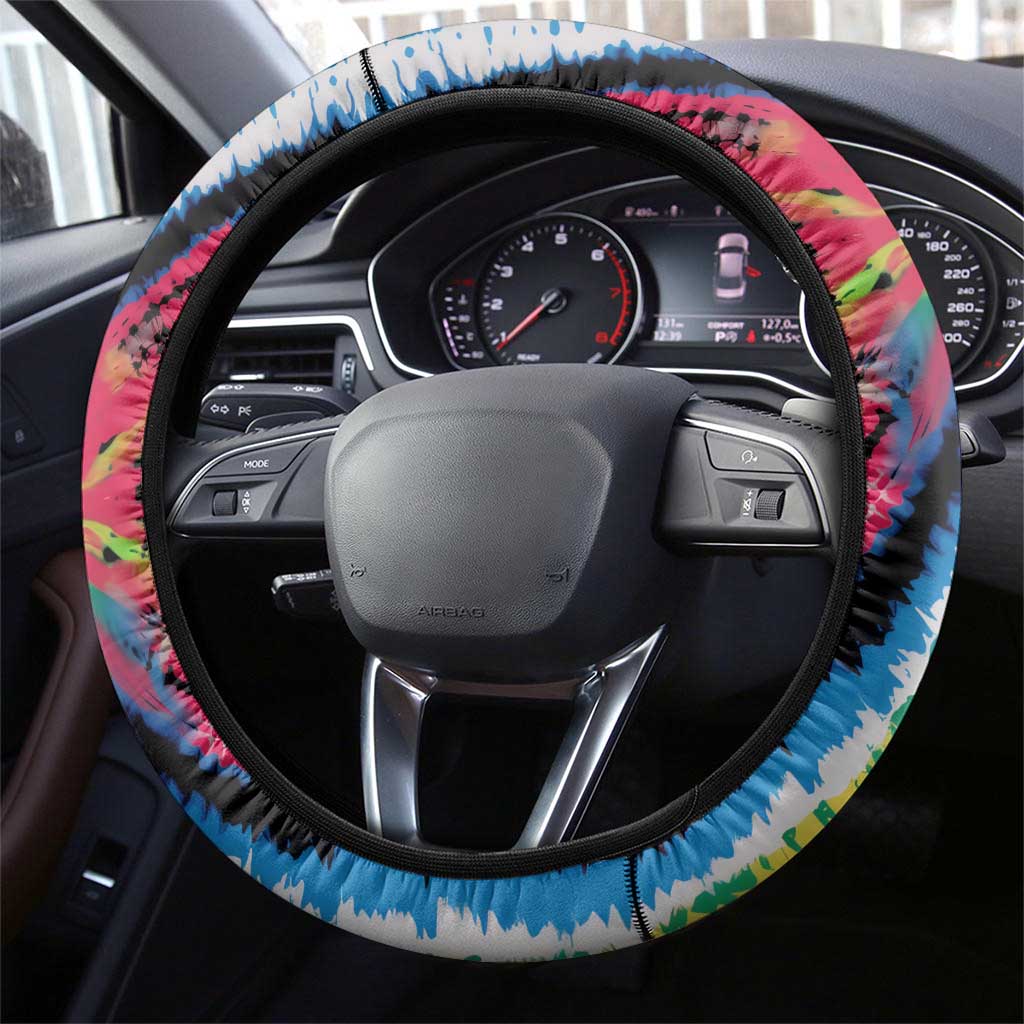 Lithuania Tie Dye Basketball Steering Wheel Cover with Skeleton Dunk Graphic and Retro Colors - Wonder Print Shop
