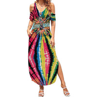 Lithuania Tie Dye Basketball Summer Maxi Dress with Skeleton Dunk Graphic and Retro Colors - Wonder Print Shop