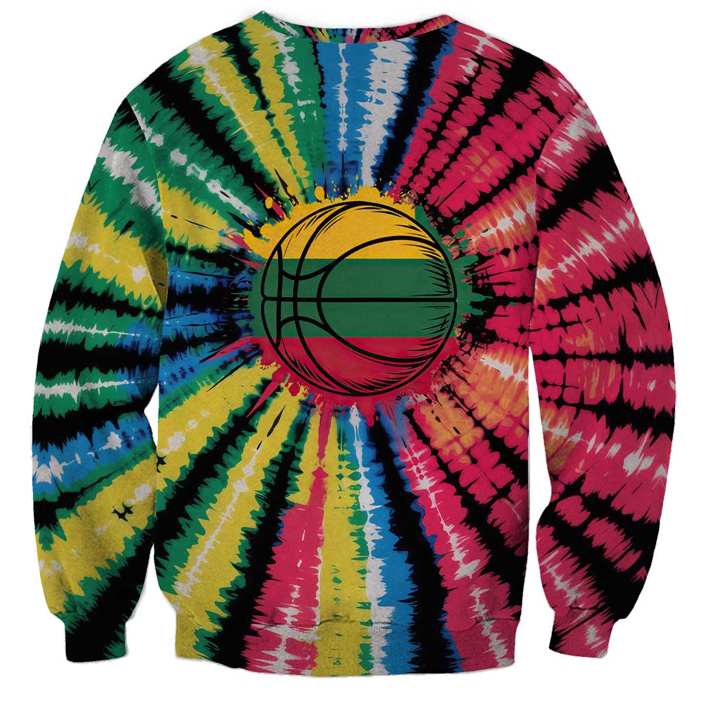 Lithuania Tie Dye Basketball Sweatshirt with Skeleton Dunk Graphic and Retro Colors - Wonder Print Shop
