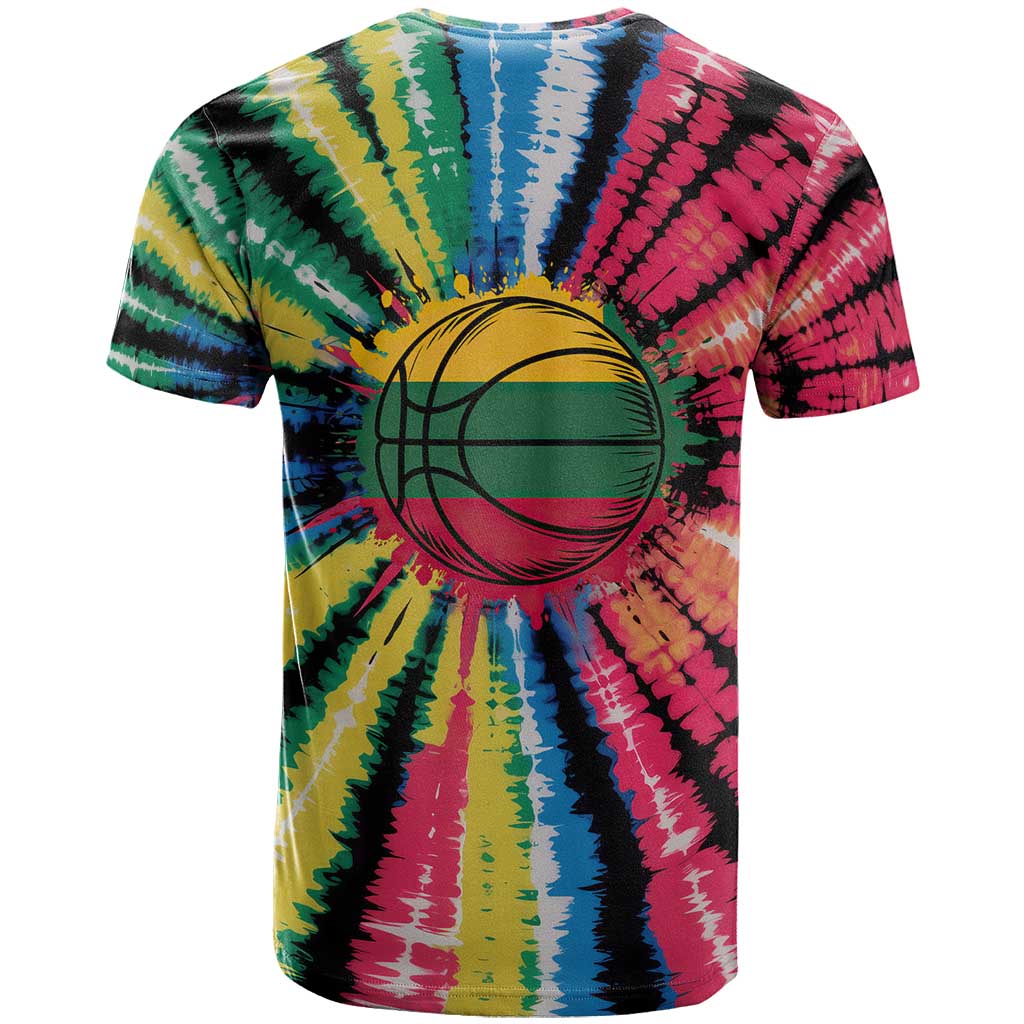 Lithuania Tie Dye Basketball T Shirt with Skeleton Dunk Graphic and Retro Colors - Wonder Print Shop