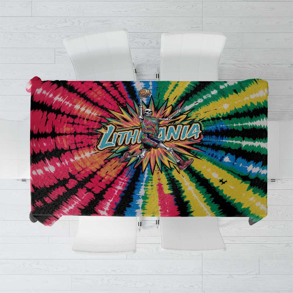 Lithuania Tie Dye Basketball Tablecloth with Skeleton Dunk Graphic and Retro Colors - Wonder Print Shop