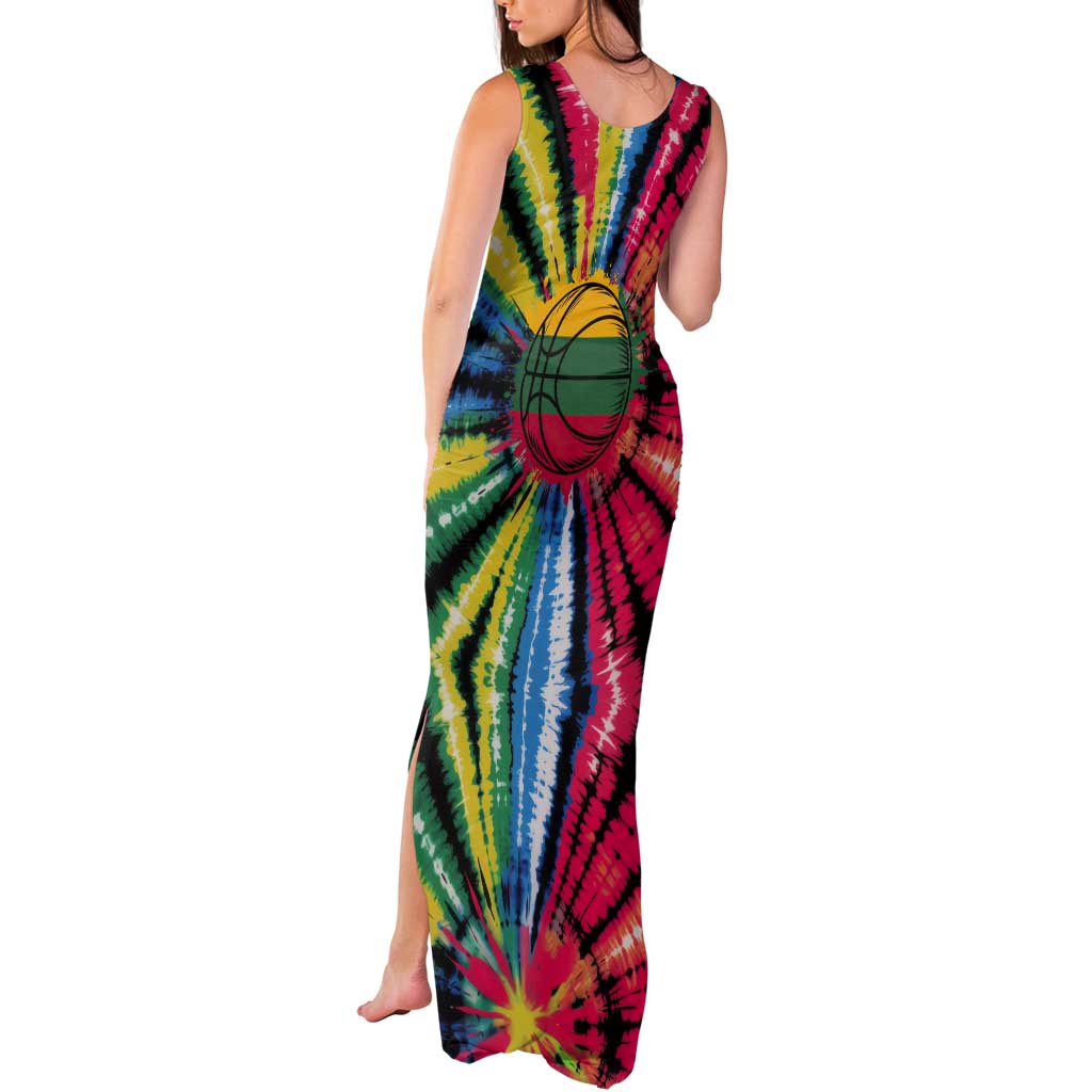 Lithuania Tie Dye Basketball Tank Maxi Dress with Skeleton Dunk Graphic and Retro Colors - Wonder Print Shop