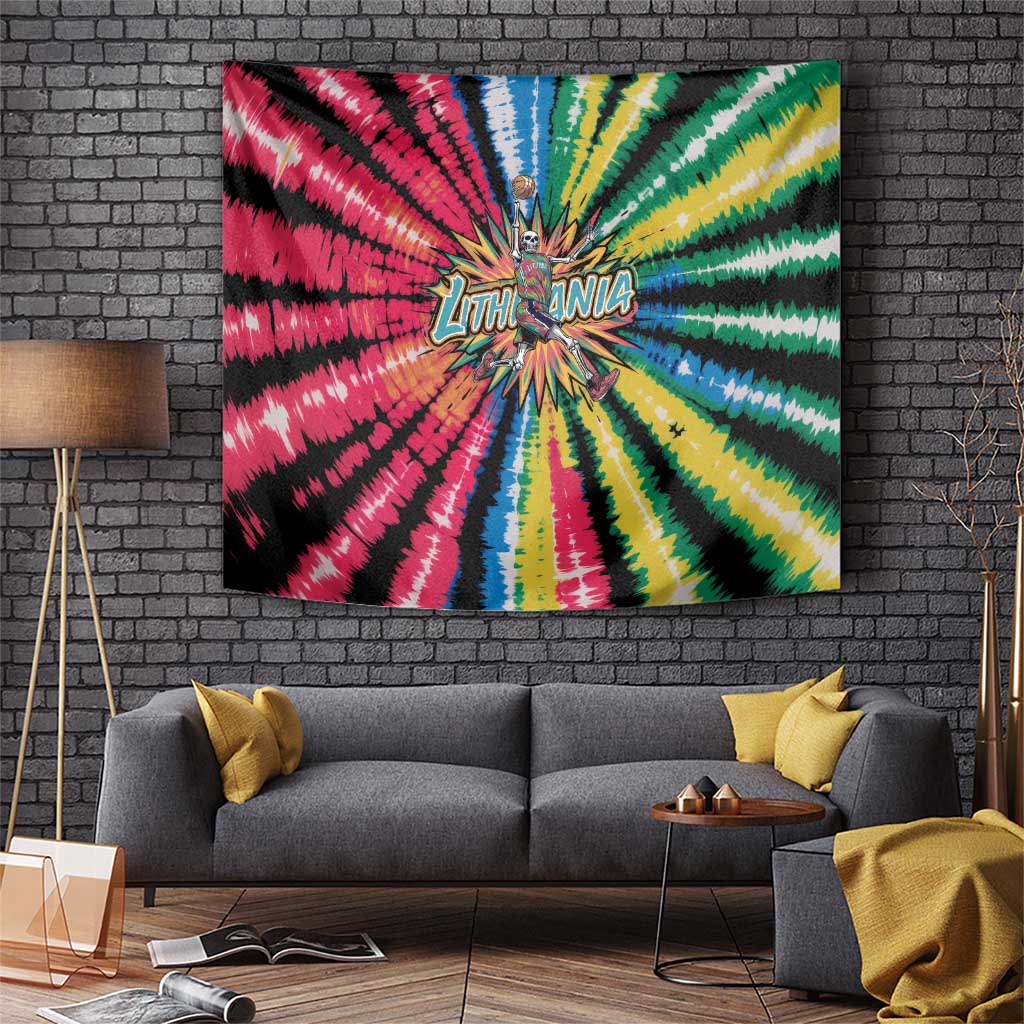 Lithuania Tie Dye Basketball Tapestry with Skeleton Dunk Graphic and Retro Colors - Wonder Print Shop