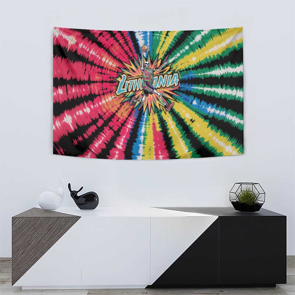 Lithuania Tie Dye Basketball Tapestry with Skeleton Dunk Graphic and Retro Colors - Wonder Print Shop