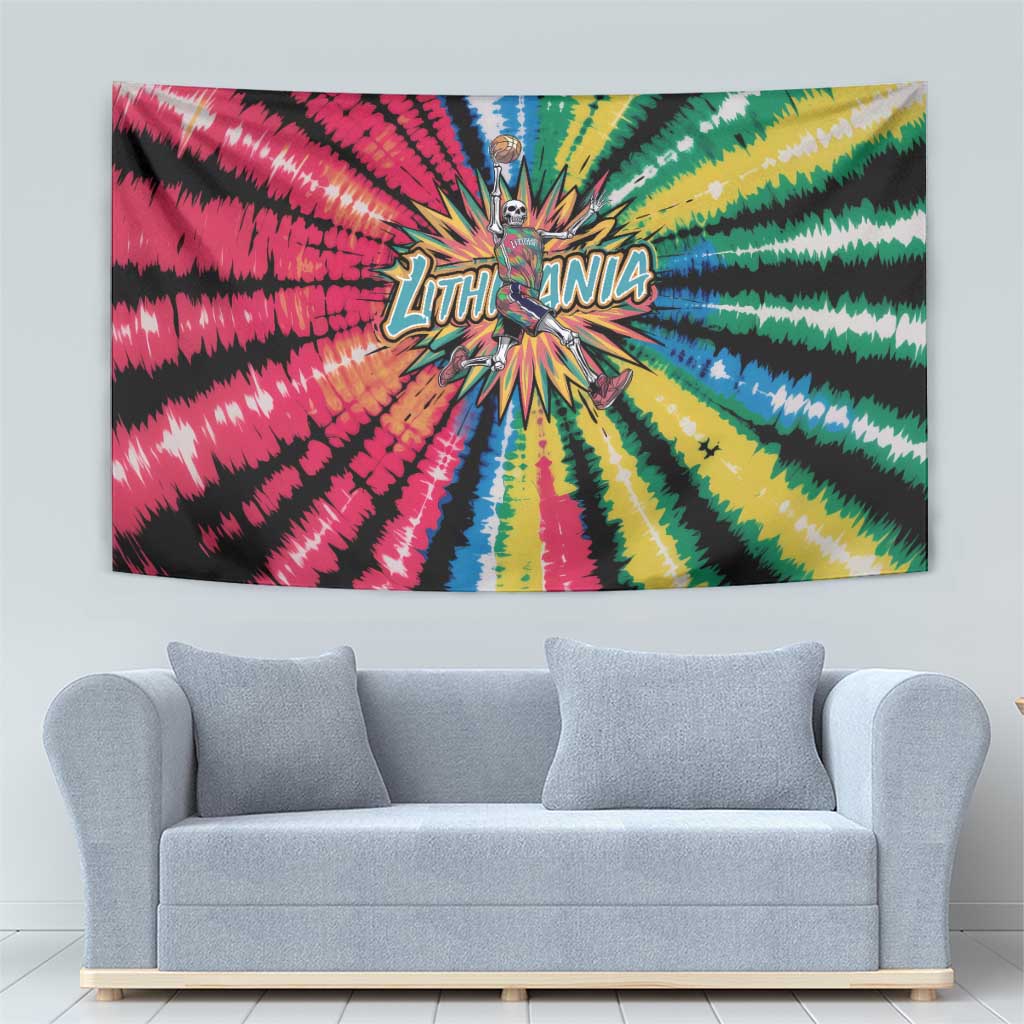 Lithuania Tie Dye Basketball Tapestry with Skeleton Dunk Graphic and Retro Colors - Wonder Print Shop