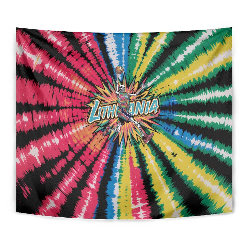 Lithuania Tie Dye Basketball Tapestry with Skeleton Dunk Graphic and Retro Colors - Wonder Print Shop