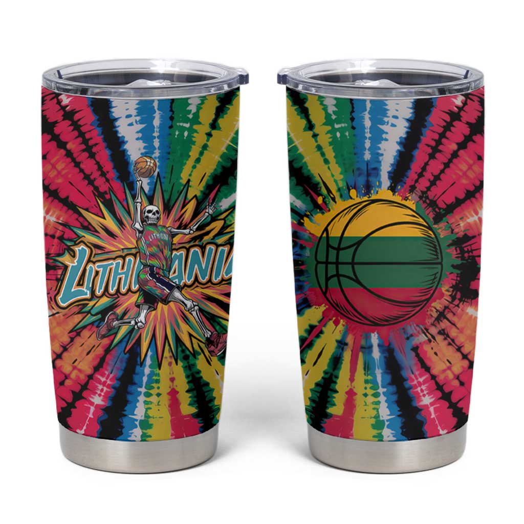 Lithuania Tie Dye Basketball Tumbler Cup with Skeleton Dunk Graphic and Retro Colors - Wonder Print Shop
