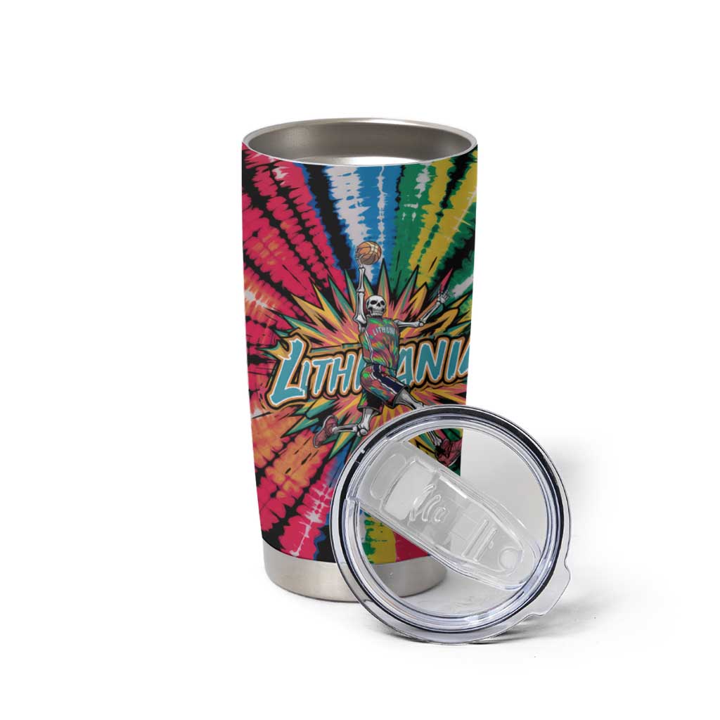 Lithuania Tie Dye Basketball Tumbler Cup with Skeleton Dunk Graphic and Retro Colors - Wonder Print Shop