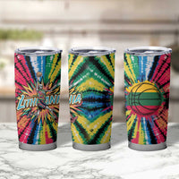Lithuania Tie Dye Basketball Tumbler Cup with Skeleton Dunk Graphic and Retro Colors - Wonder Print Shop