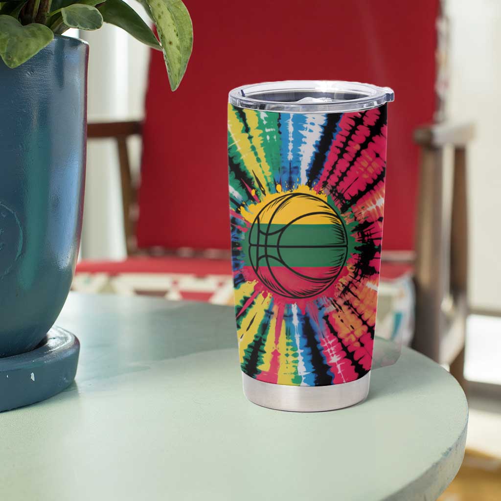 Lithuania Tie Dye Basketball Tumbler Cup with Skeleton Dunk Graphic and Retro Colors - Wonder Print Shop