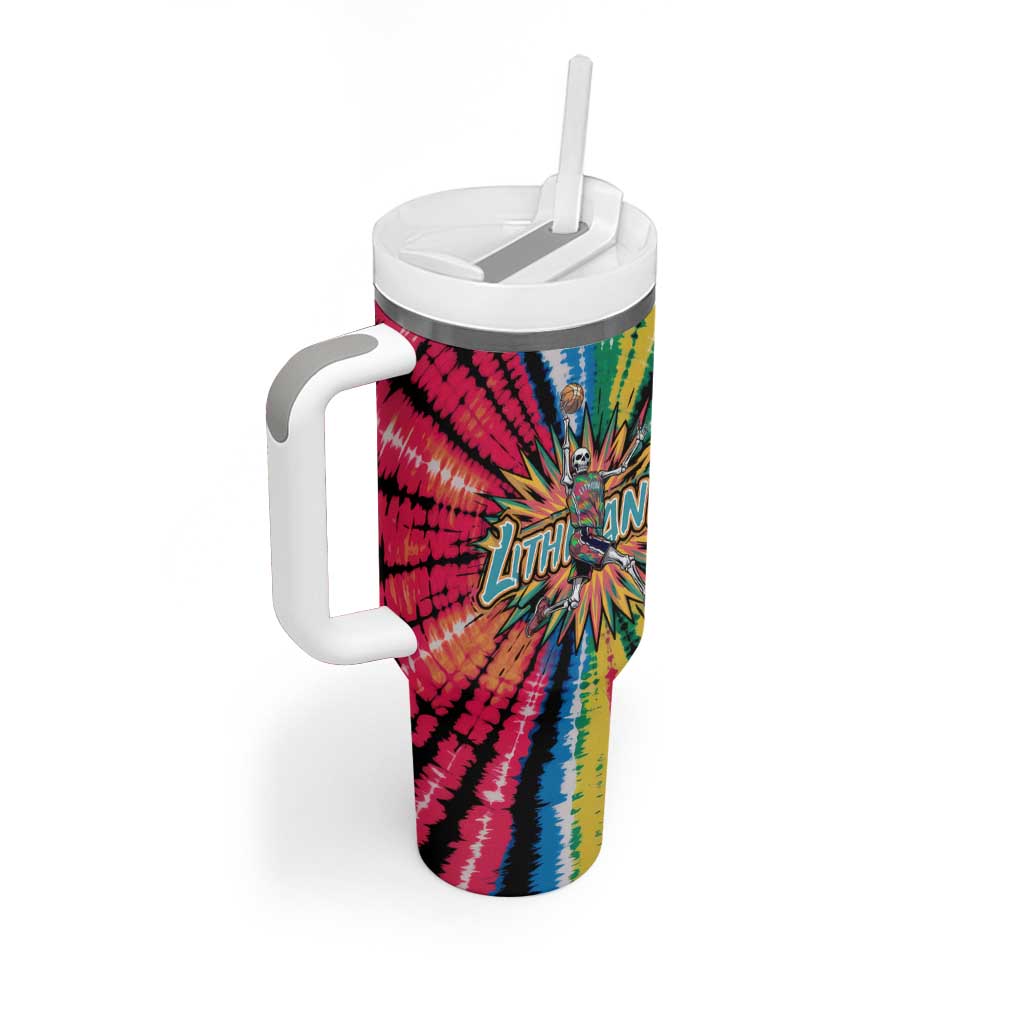Lithuania Tie Dye Basketball Tumbler With Handle with Skeleton Dunk Graphic and Retro Colors - Wonder Print Shop