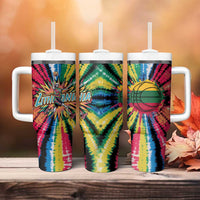 Lithuania Tie Dye Basketball Tumbler With Handle with Skeleton Dunk Graphic and Retro Colors - Wonder Print Shop