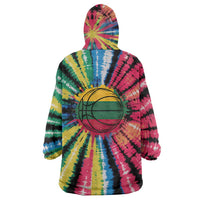 Lithuania Tie Dye Basketball Wearable Blanket Hoodie with Skeleton Dunk Graphic and Retro Colors - Wonder Print Shop