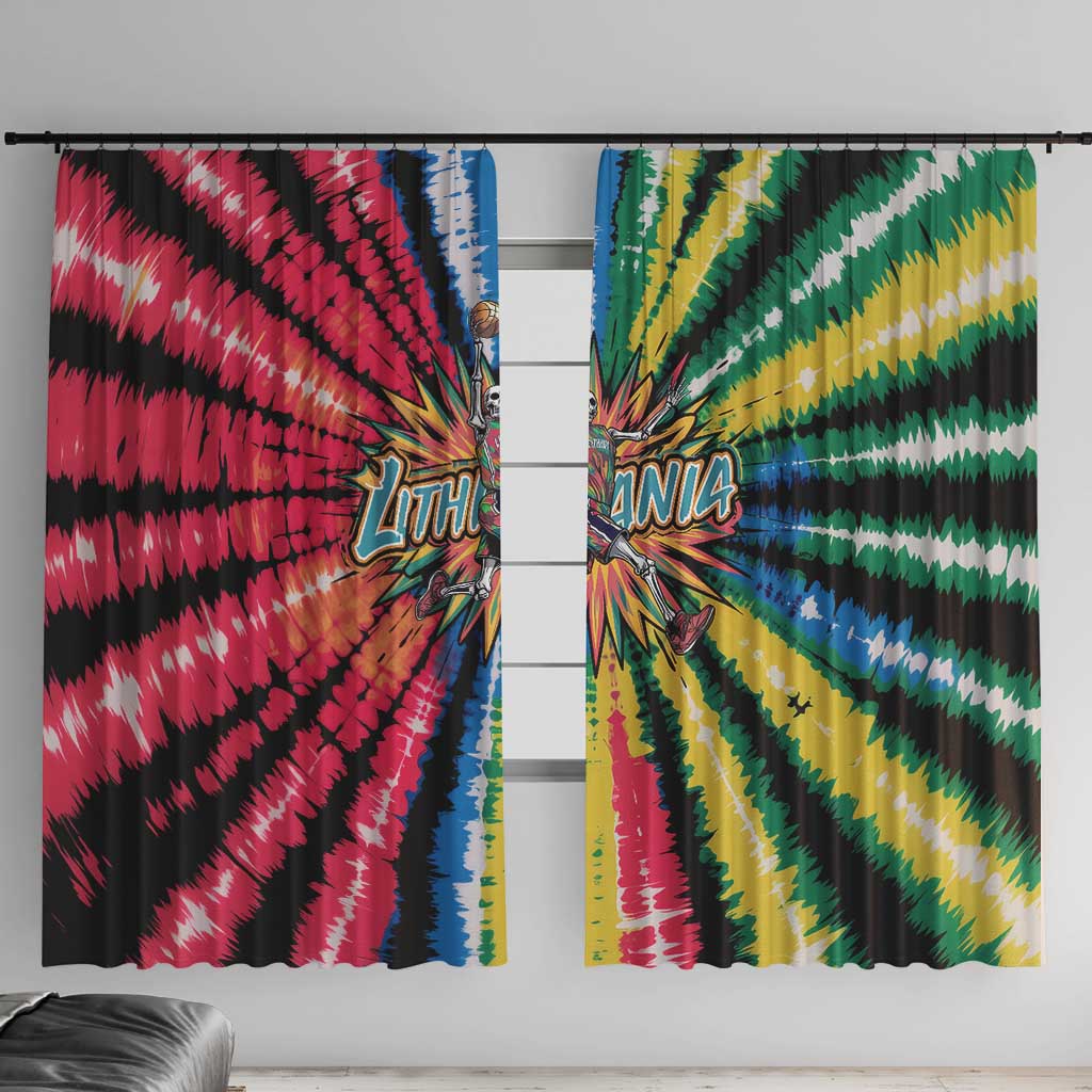 Lithuania Tie Dye Basketball Window Curtain with Skeleton Dunk Graphic and Retro Colors - Wonder Print Shop
