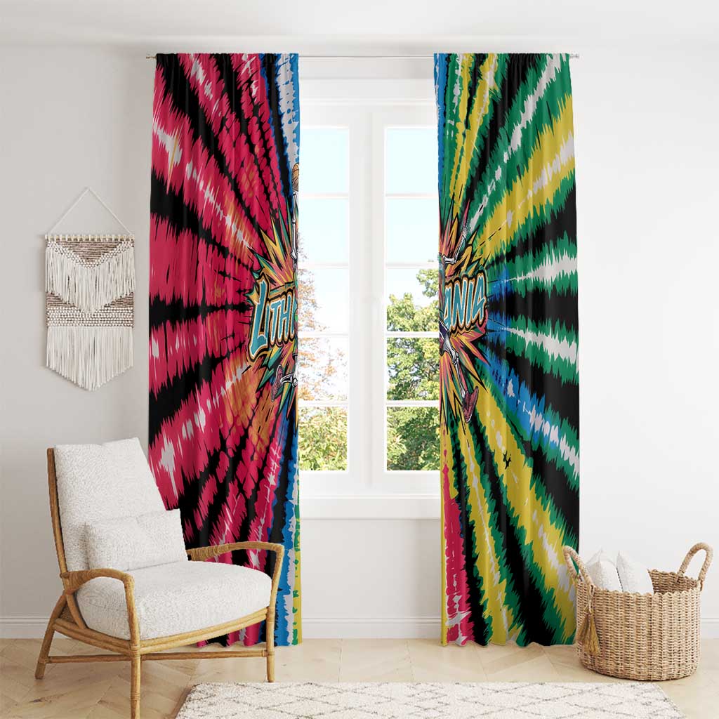 Lithuania Tie Dye Basketball Window Curtain with Skeleton Dunk Graphic and Retro Colors - Wonder Print Shop