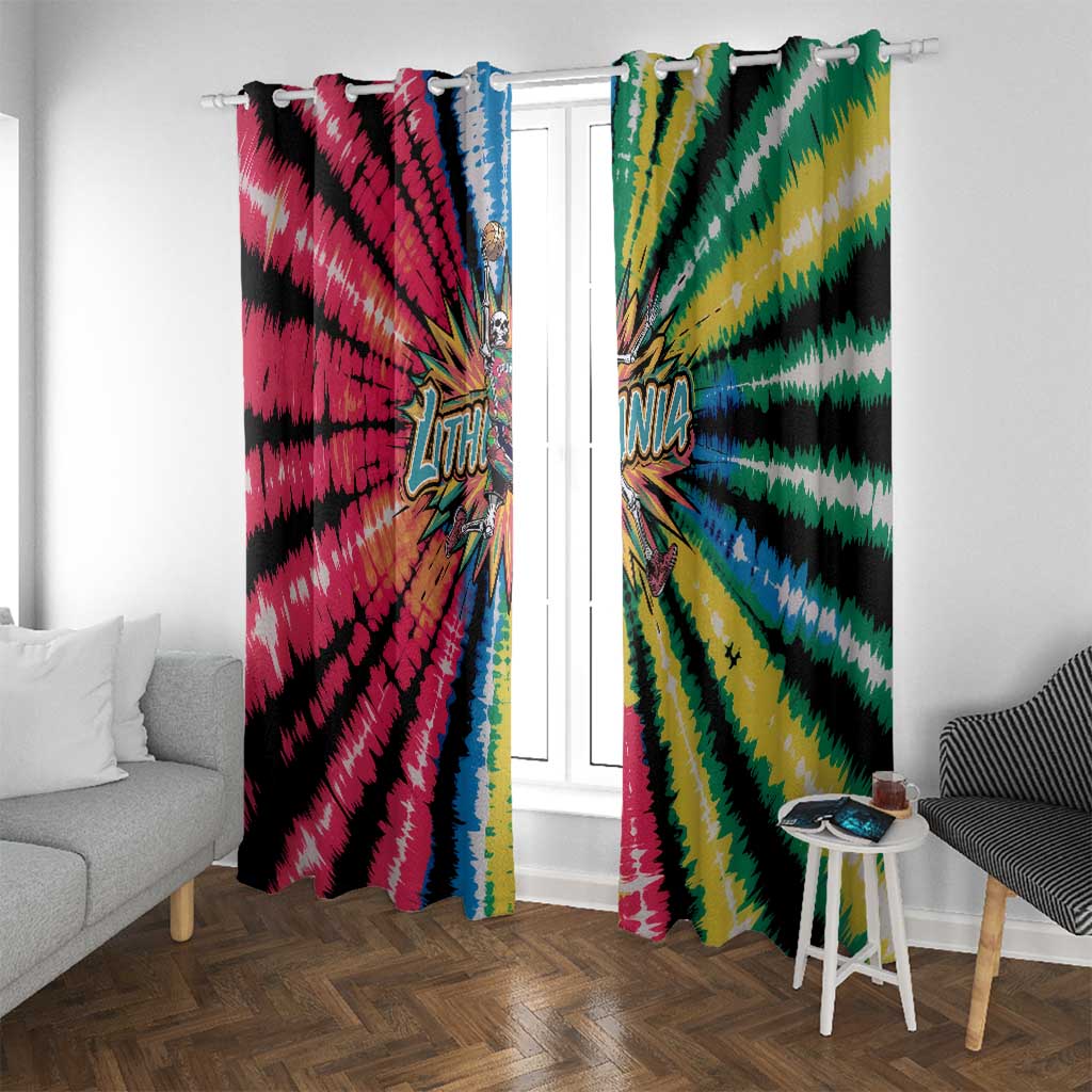 Lithuania Tie Dye Basketball Window Curtain with Skeleton Dunk Graphic and Retro Colors - Wonder Print Shop