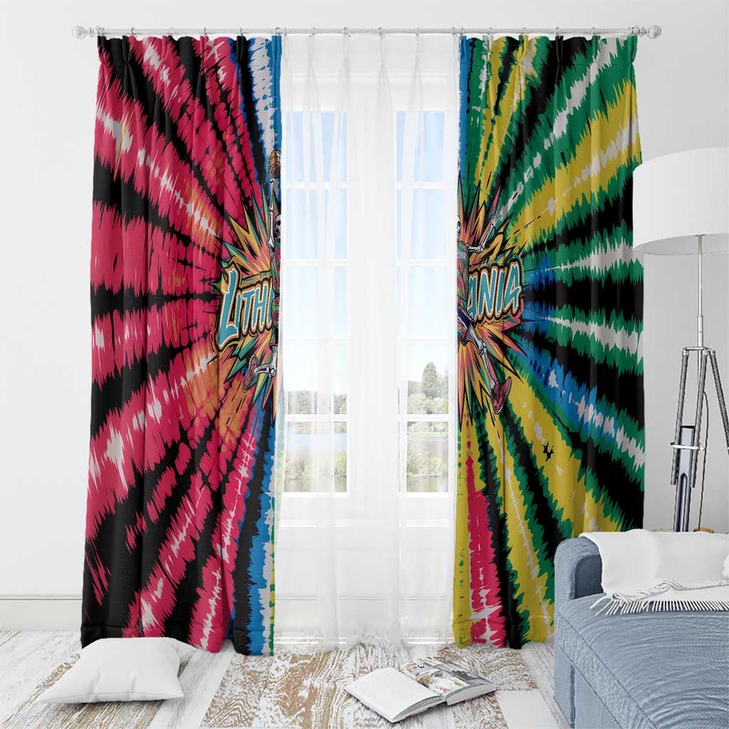 Lithuania Tie Dye Basketball Window Curtain with Skeleton Dunk Graphic and Retro Colors - Wonder Print Shop