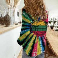 Lithuania Tie Dye Basketball Women Casual Shirt with Skeleton Dunk Graphic and Retro Colors - Wonder Print Shop