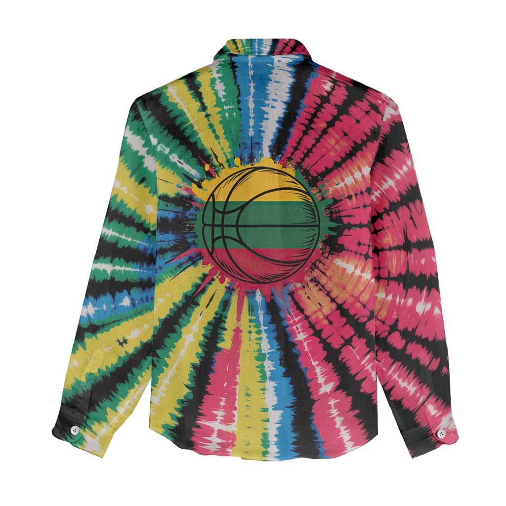 Lithuania Tie Dye Basketball Women Casual Shirt with Skeleton Dunk Graphic and Retro Colors - Wonder Print Shop