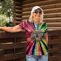 Lithuania Tie Dye Basketball Women Polo Shirt with Skeleton Dunk Graphic and Retro Colors - Wonder Print Shop