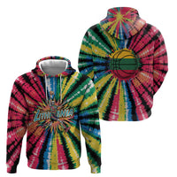 Lithuania Tie Dye Basketball Zip Hoodie with Skeleton Dunk Graphic and Retro Colors - Wonder Print Shop