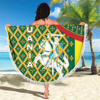 Lithuania Knight Pattern Beach Blanket with Traditional Green Yellow Red Design and Vytis Emblem - Wonder Print Shop