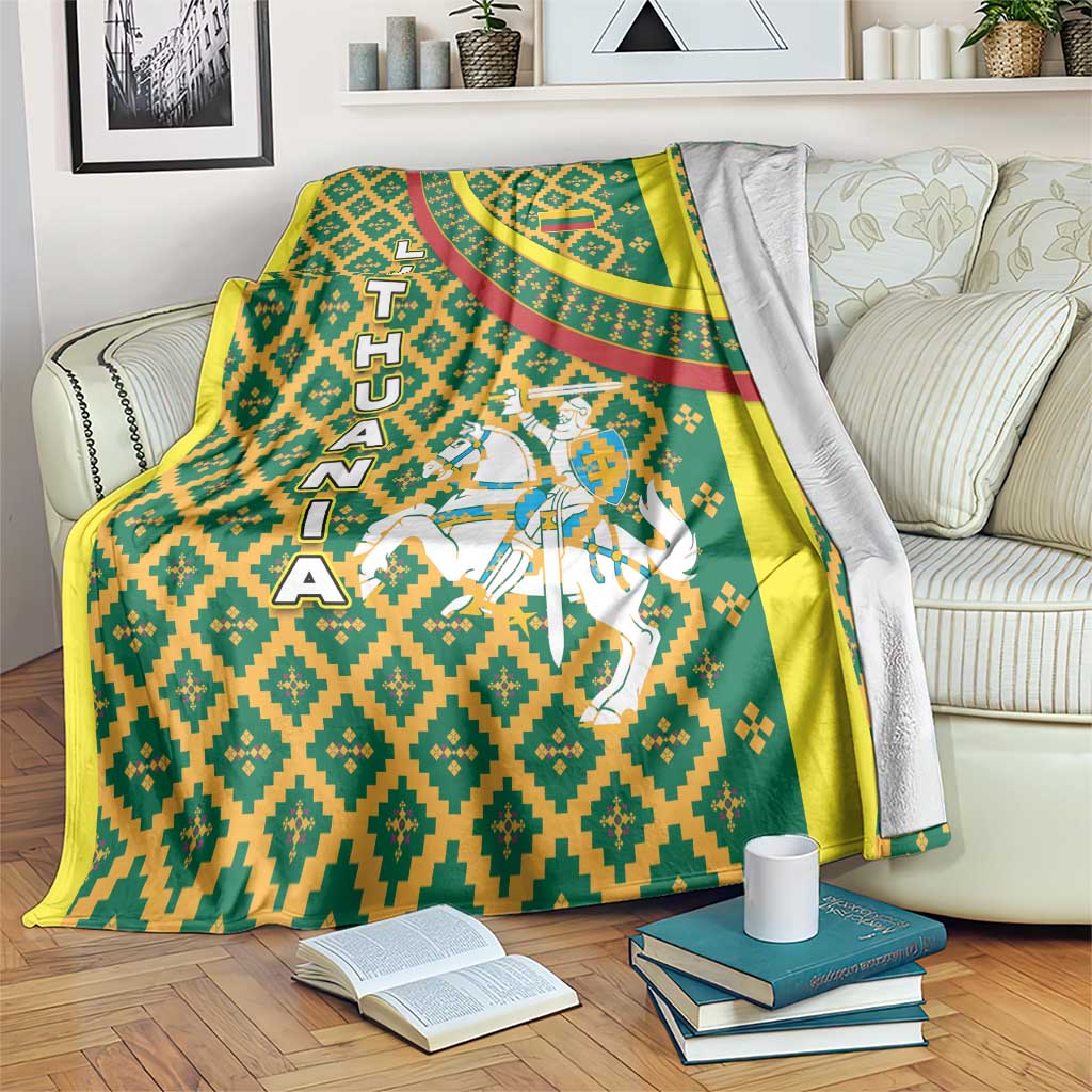 Lithuania Knight Pattern Blanket with Traditional Green Yellow Red Design and Vytis Emblem - Wonder Print Shop
