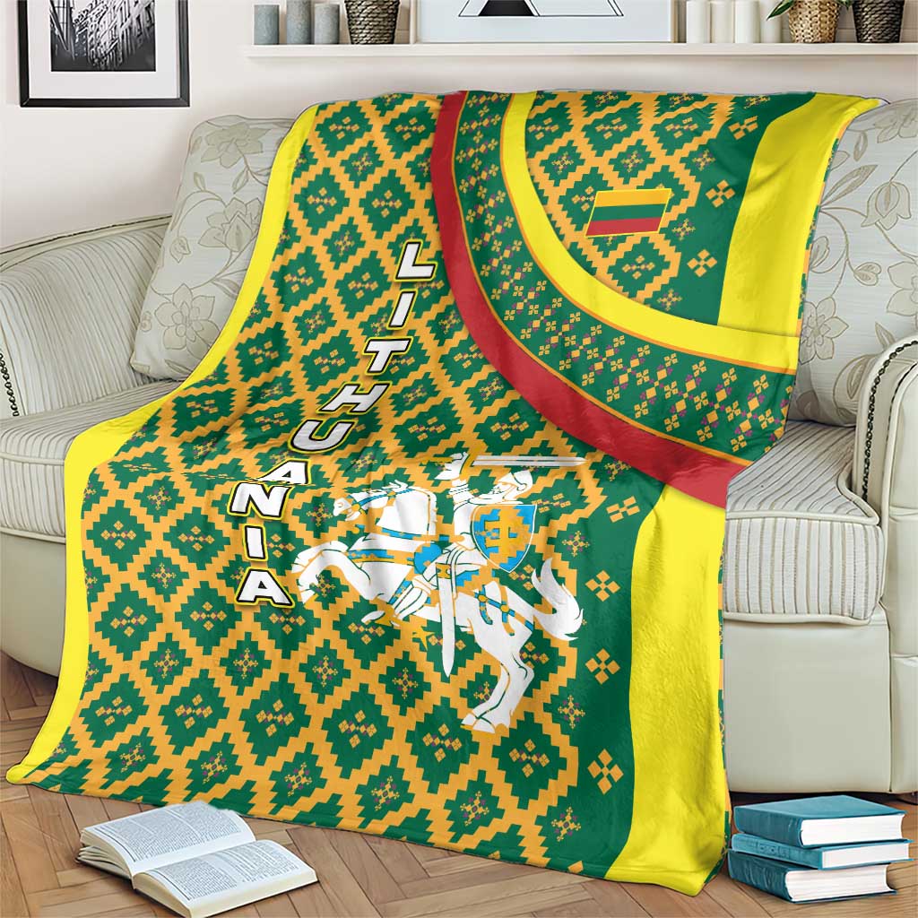 Lithuania Knight Pattern Blanket with Traditional Green Yellow Red Design and Vytis Emblem - Wonder Print Shop