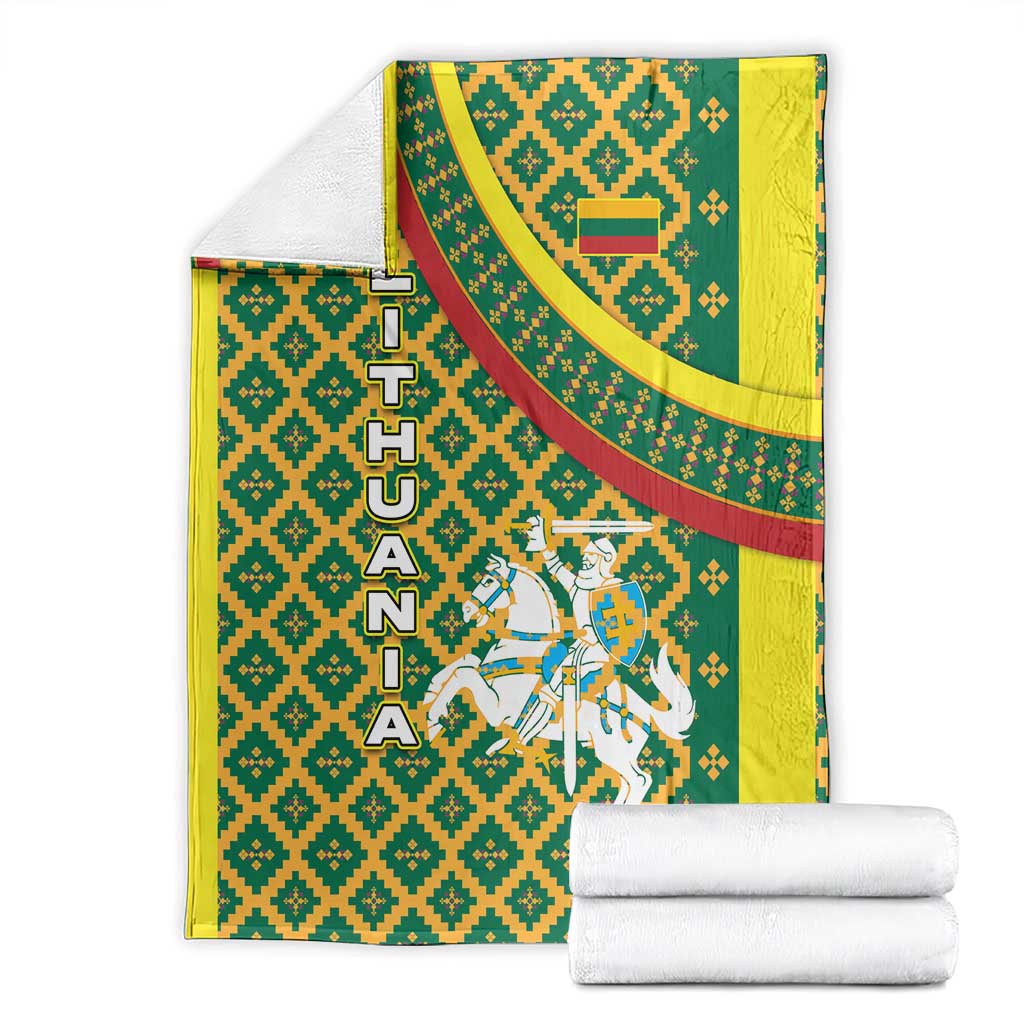 Lithuania Knight Pattern Blanket with Traditional Green Yellow Red Design and Vytis Emblem - Wonder Print Shop