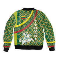 Lithuania Knight Pattern Bomber Jacket with Traditional Green Yellow Red Design and Vytis Emblem - Wonder Print Shop