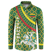 Lithuania Knight Pattern Button Sweatshirt with Traditional Green Yellow Red Design and Vytis Emblem - Wonder Print Shop